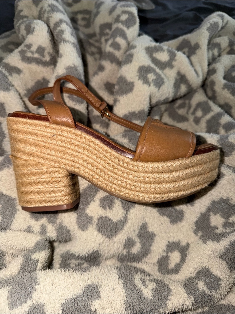 Tory Burch Tan Leather Espadrille Wedge Sandals - Picture 8 of 13